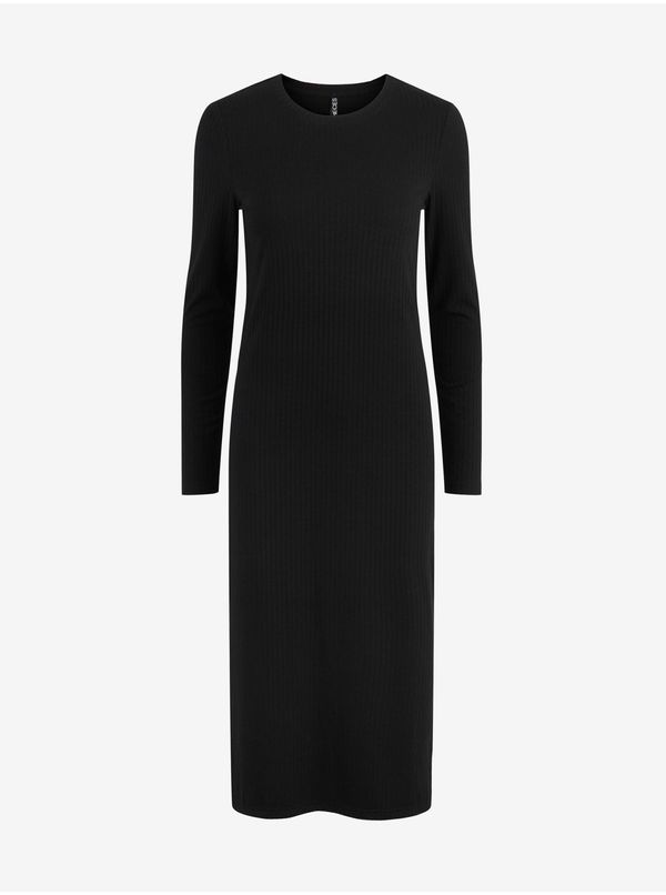 Pieces Black Ribbed Sweater Mididress Pieces Kylie - Women
