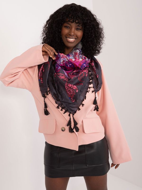 Fashionhunters Black silk scarf with fringe