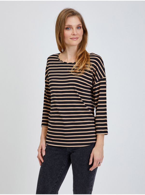 Orsay Black Striped T-Shirt with Three-Quarter Sleeve ORSAY - Women