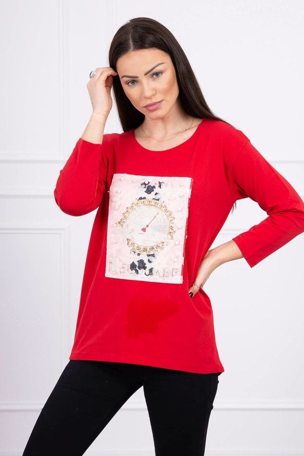 Kesi Blouse with 3D graphics with red pearls