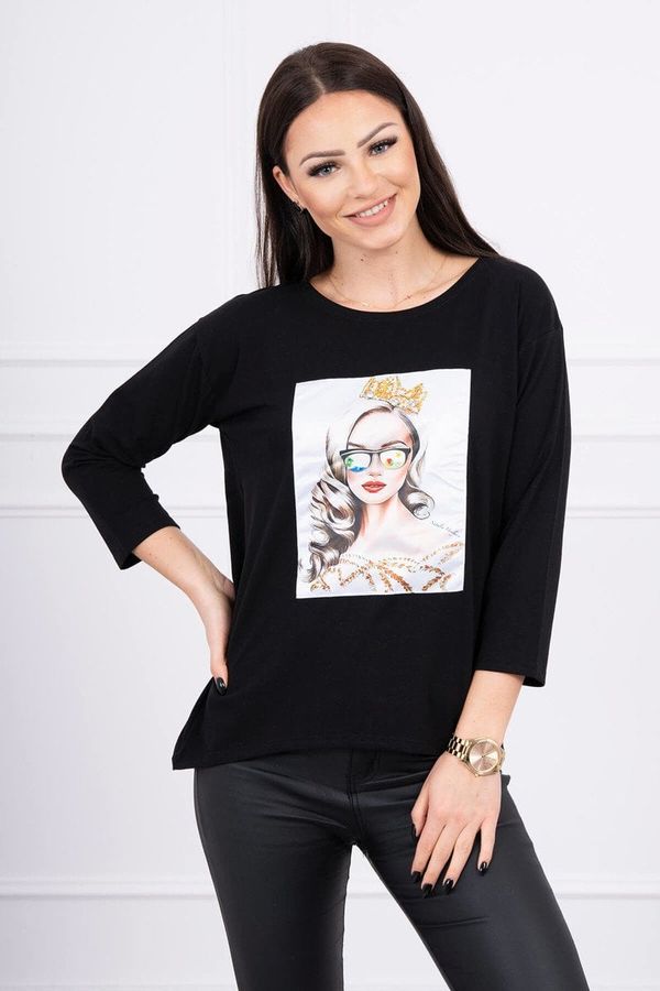 Kesi Blouse with graphics of a girl in glasses 3D black