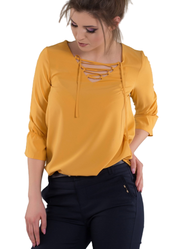 INPRESS Blouse with lace-up neckline yellow