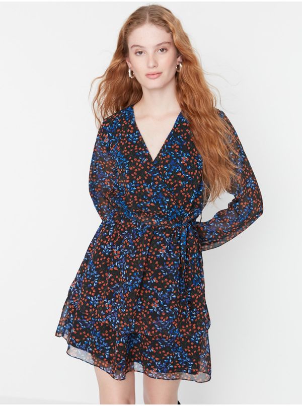 Trendyol Blue and Black Women's Floral Dress with Ties Trendyol - Women