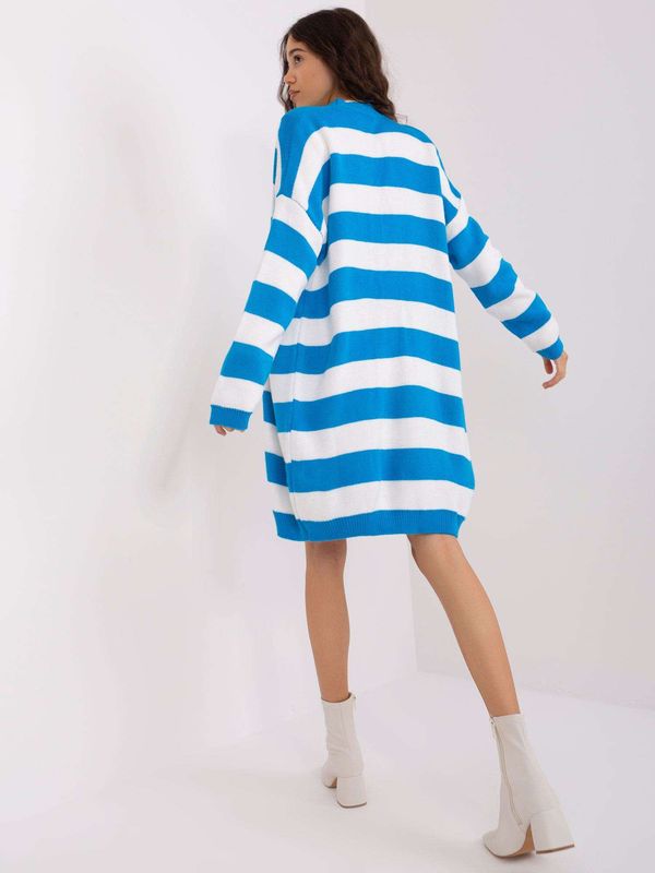 Fashionhunters Blue and white loose striped cardigan
