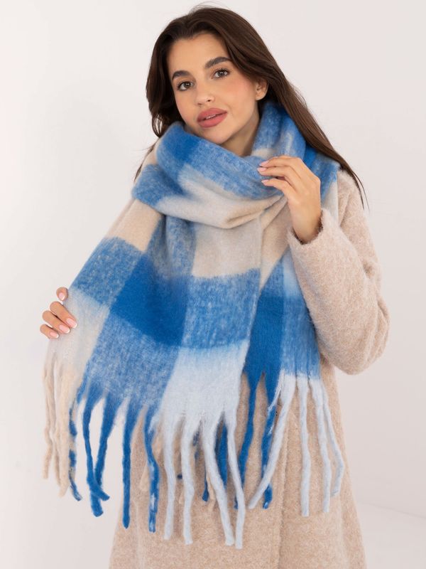 Fashionhunters Blue-beige checkered women's scarf