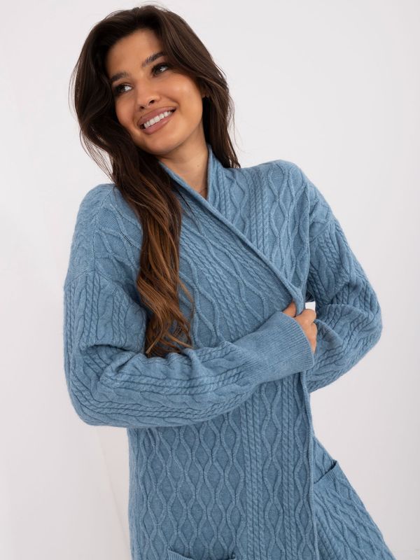 Fashionhunters Blue loose cardigan with pockets