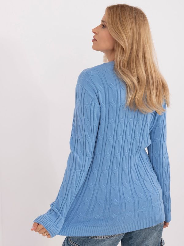 Fashionhunters Blue sweater with round neckline