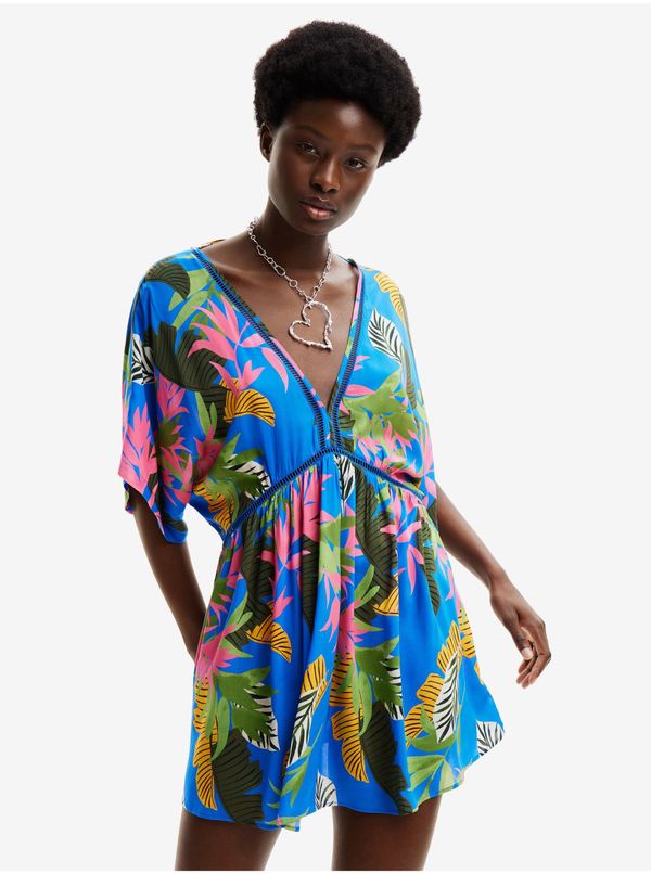 DESIGUAL Blue Women's Floral Beach Dress Desigual Top Tropical Party - Women