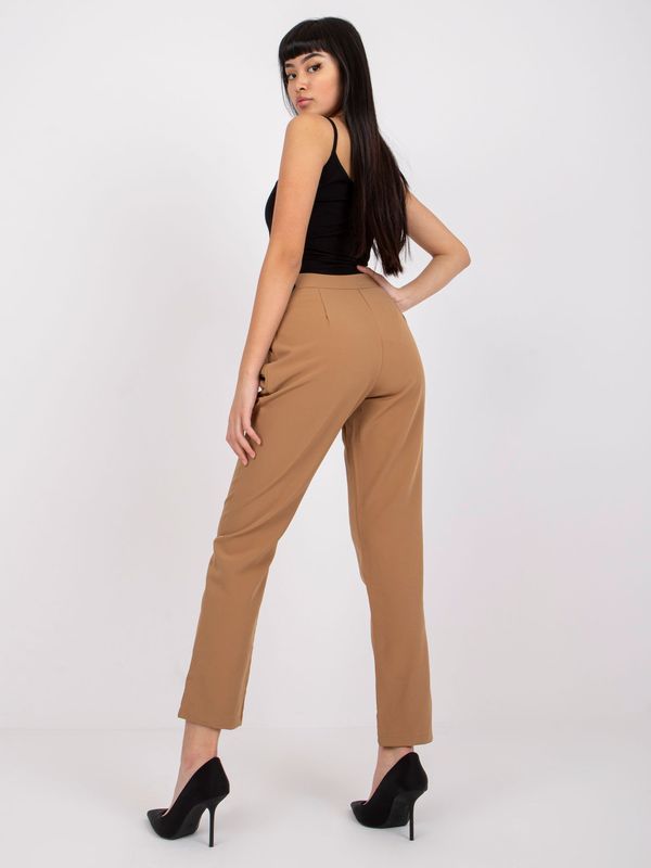 Fashionhunters Brasilia camel long fabric trousers