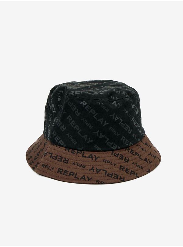 Replay Brown-black men's hat with Replay motif - Men