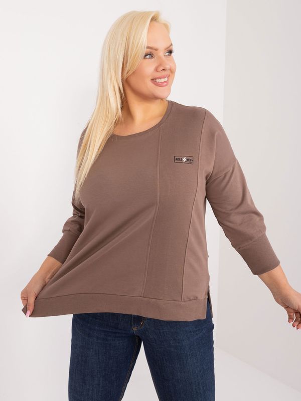 Fashionhunters Brown blouse in a larger size with 3/4 sleeves