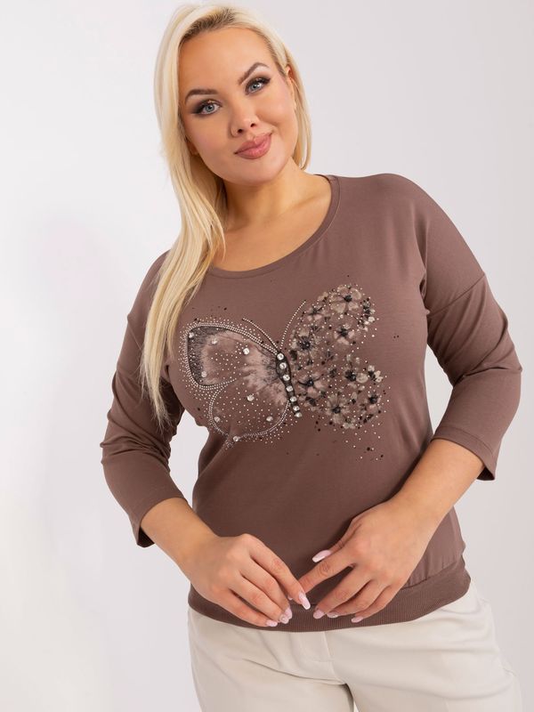 Fashionhunters Brown cotton blouse of a larger size with appliqué