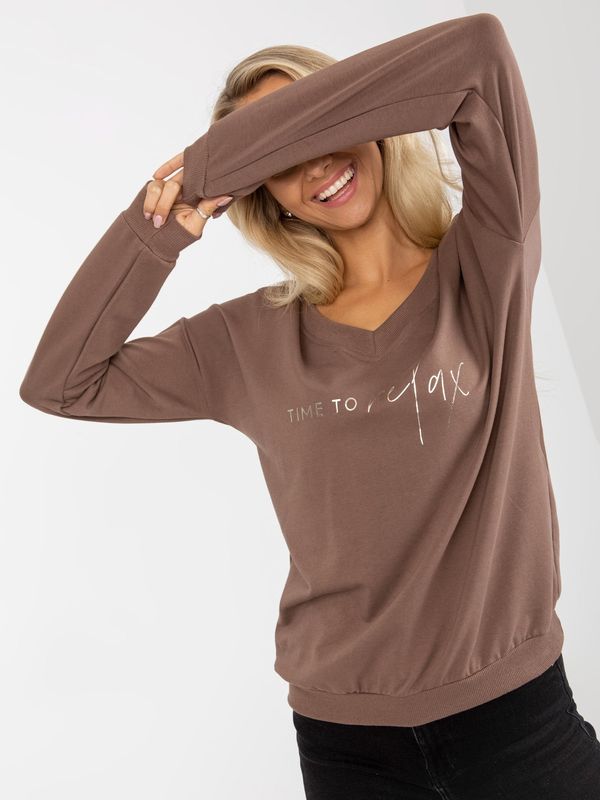 Fashionhunters Brown cotton hoodie with inscription