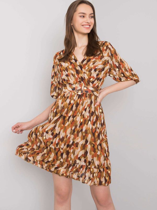 Fashionhunters Brown dress with belt pattern by Sassari