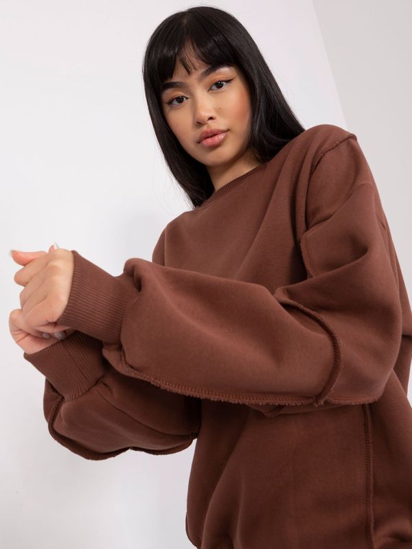 Fashionhunters Brown hoodie with stitching