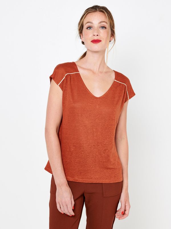 CAMAIEU Brown linen blouse with buttons on back CAMAIEU - Ladies