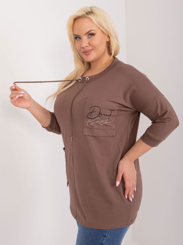 Fashionhunters Brown loose plus size blouse with drawstrings