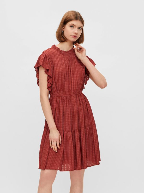 Pieces Brown Patterned Dress with Ruffles Pieces Liz - Women
