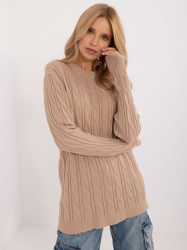 Fashionhunters Brown sweater with round neckline