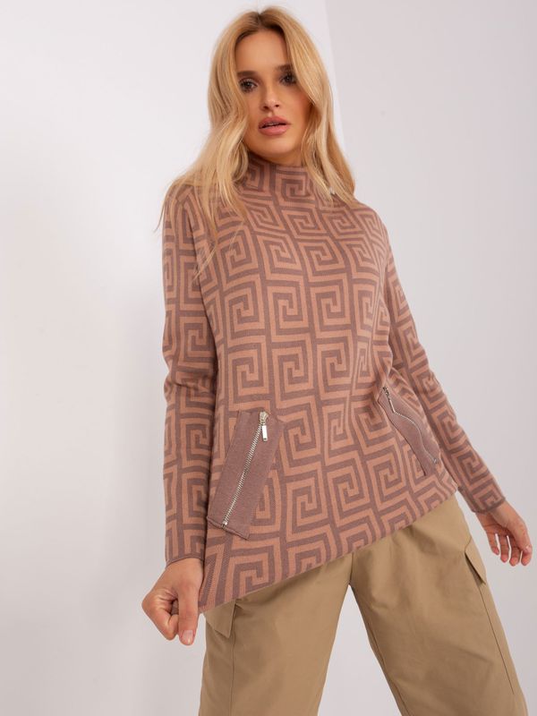 Fashionhunters Brown turtleneck sweater with camel pattern