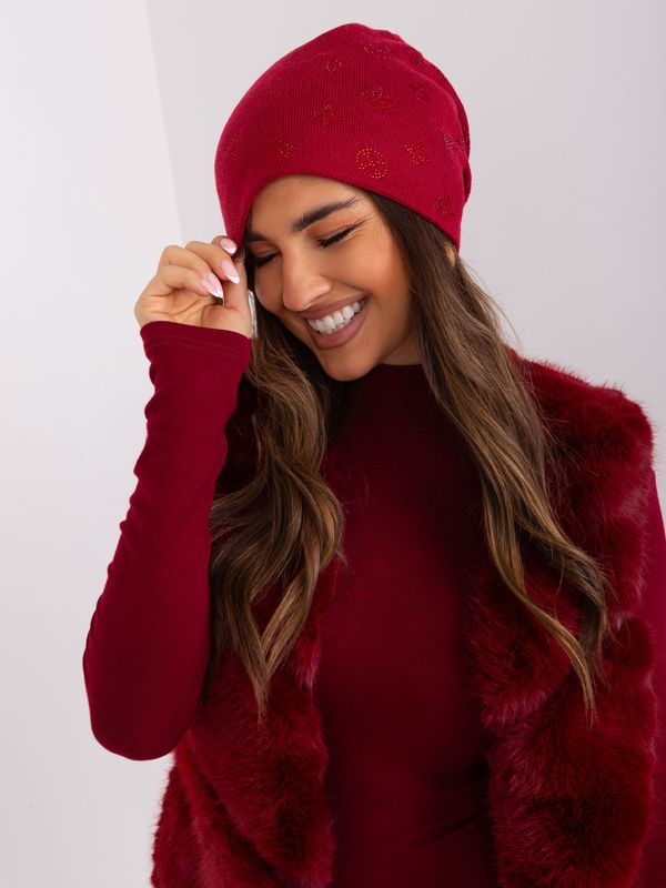 Fashionhunters Burgundy women's beanie with rhinestones