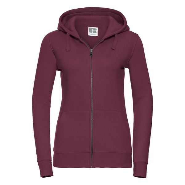 RUSSELL Burgundy women's sweatshirt with hood and zipper Authentic Russell