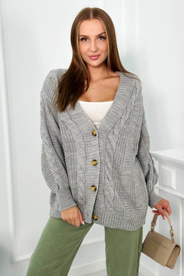Kesi Button-down sweater with puffed sleeves grey