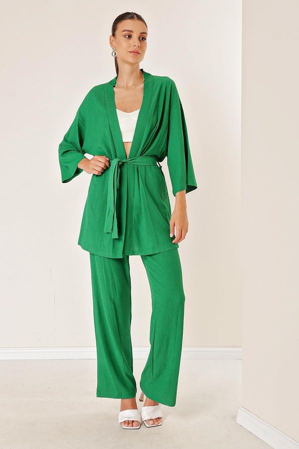 By Saygı By Saygı Crescent Pants Pocket Kimono Suit Green