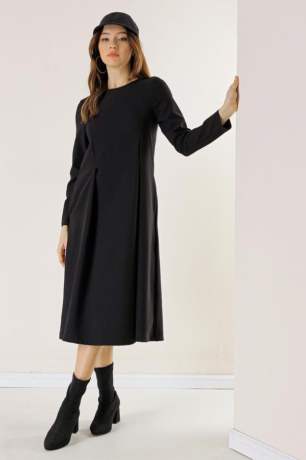 By Saygı By Saygı Double Pleated Pocket Imported Knitted Crepe Dress