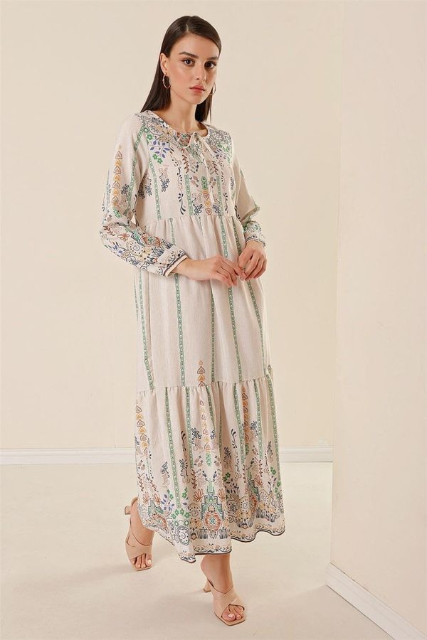 By Saygı By Saygı Ethnic Pattern Long Linen Dress Green