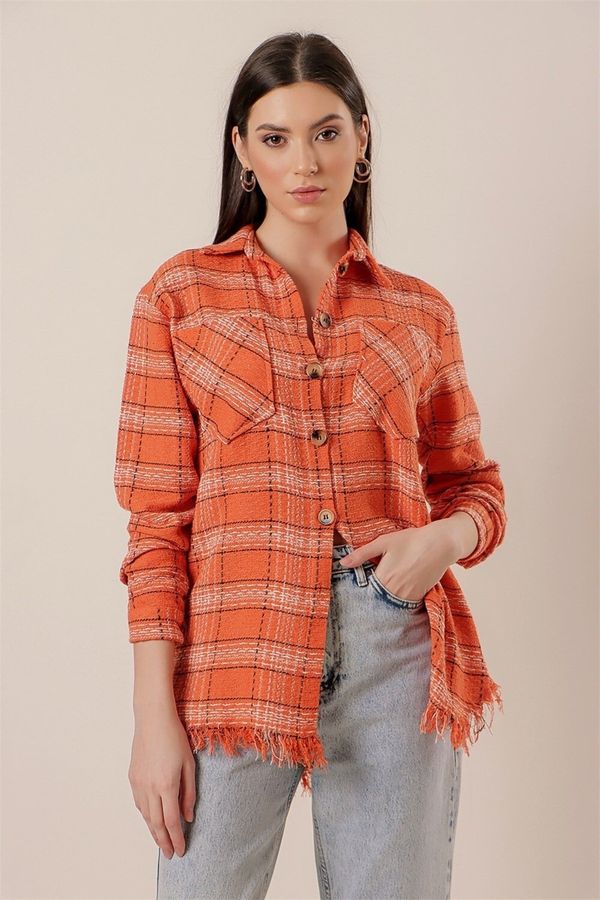 By Saygı By Saygı Large Checkered Shanel Shirt Orange with Tassels Skirt