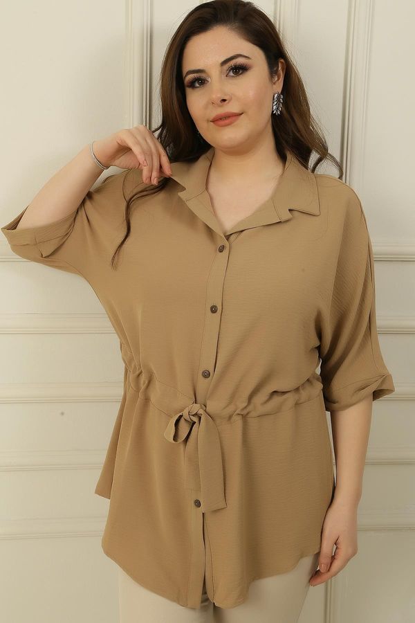 By Saygı By Saygı Large Size Ayrobin Tunic Shirt with Belted Waist and Buttoned Front