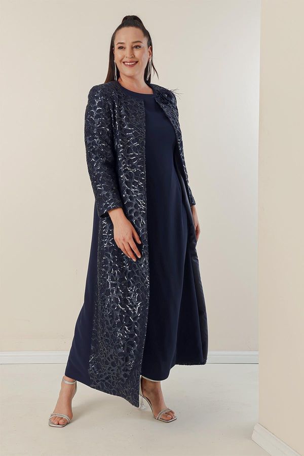 By Saygı By Saygı Long Crepe Dress With Half Moon Sleeves. Plus Size 2-Piece Suit With Puffy Caftan Lined The Sleeves And The Front.