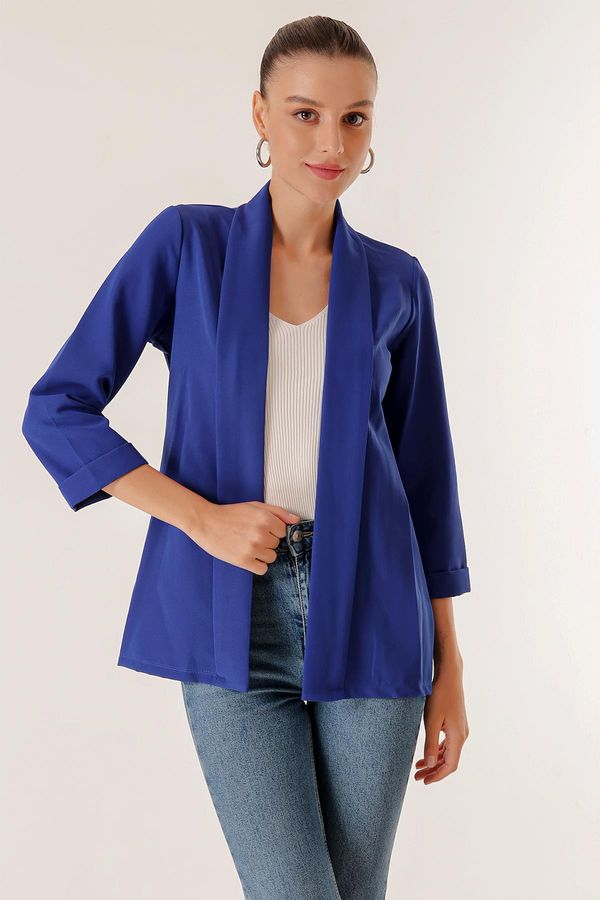 By Saygı By Saygı Lycra Double Sleeve Fabric Short Jacket with Shawl Collar Width Length.