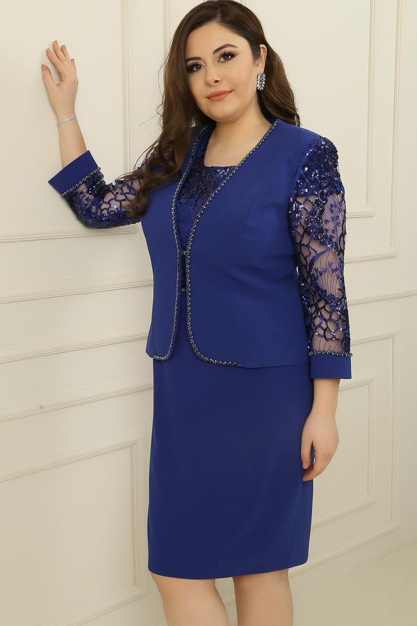 By Saygı By Saygı Paillette-Tulle Detail Lined Dress and Jacket Plus Size 2-Piece Suit