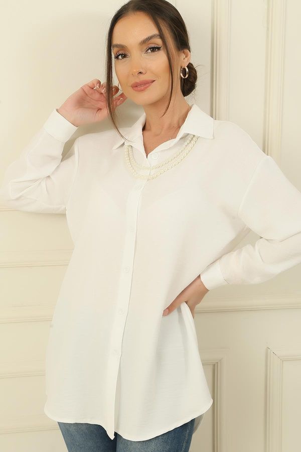 By Saygı By Saygı Pearl Necklace Collar Buttoned Front Shirt Tunic