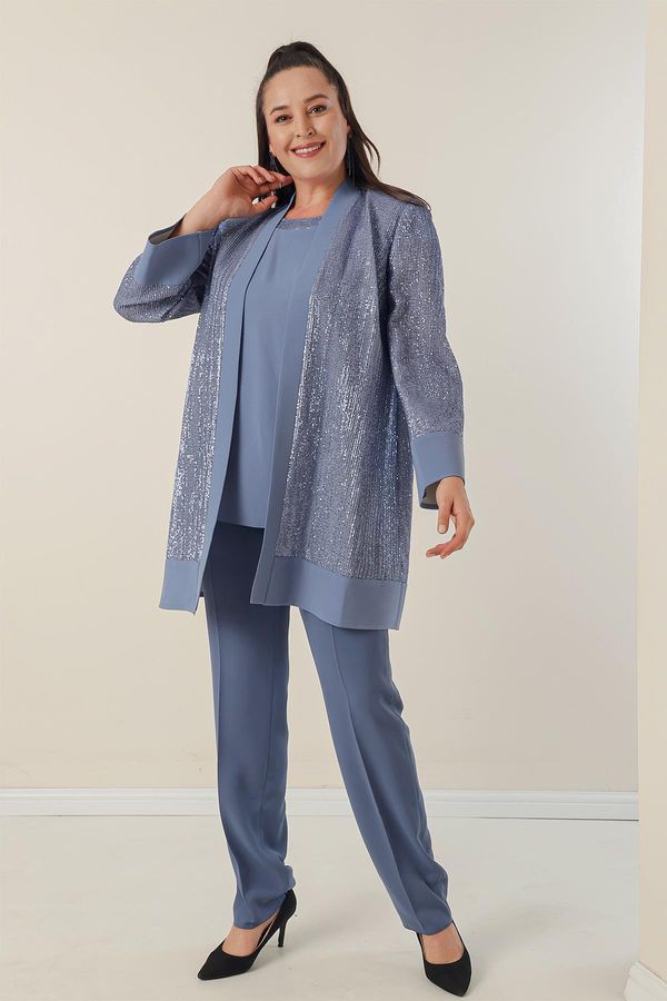 By Saygı By Saygı Plus Size 3-piece Set with A Jacket, Blouse and Pants with sequin Detail.