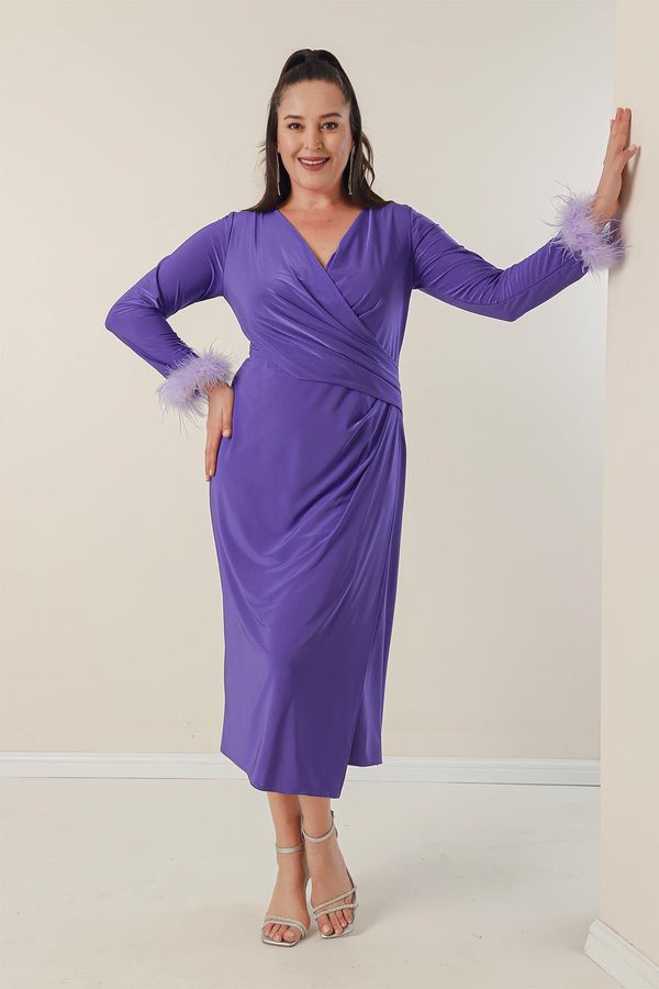 By Saygı By Saygı Plus Size Dress With Double Breasted Collar, Lined Sleeves and Pile Lycra.