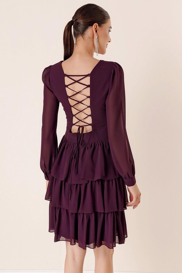 By Saygı By Saygı Purple Chiffon Glop Waist And Decollete Decollete Tiered Dress