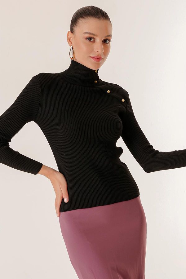 By Saygı By Saygı Shoulder Embellishment Buttoned Turtleneck Sweater