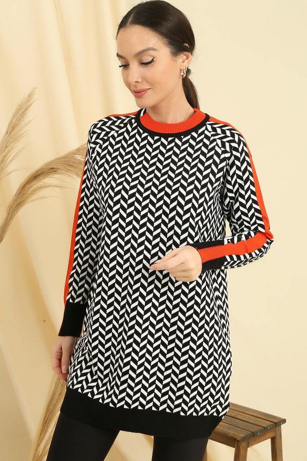 By Saygı By Saygı Zigzag Pattern Collar And Sleeve Ends Striped Comfort Fit Knitwear Tunic
