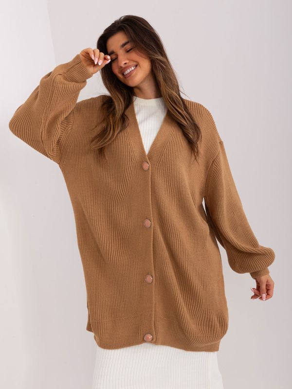 Fashionhunters Camel Oversize Cardigan with Buttons