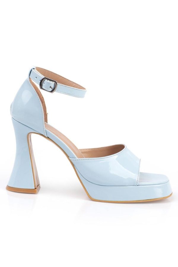 Capone Outfitters Capone Outfitters Capone Chunky Toe Ankle Band Hourglass Heels Platform Patent Leather Baby Blue Women's Sandals.