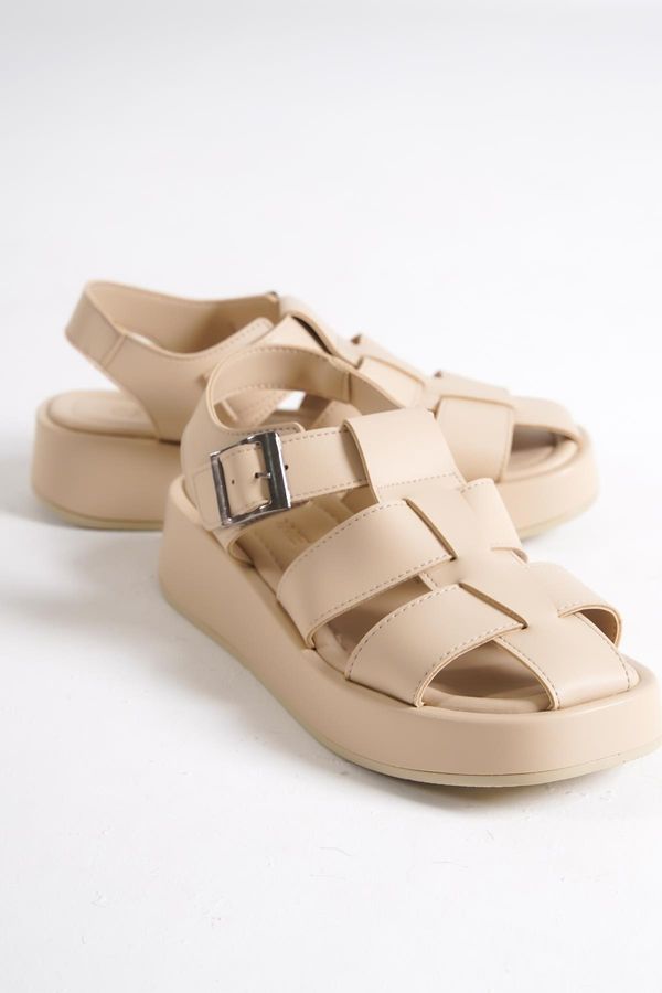 Capone Outfitters Capone Outfitters Capone Women's Gladiator Band Wedge Heels, Beige Women's Flatform Sandals