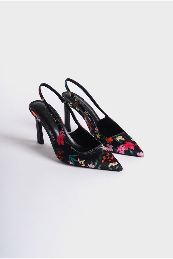 Capone Outfitters Capone Outfitters Women's Open Back Pointed Toe High Heeled Floral Patterned Shoes
