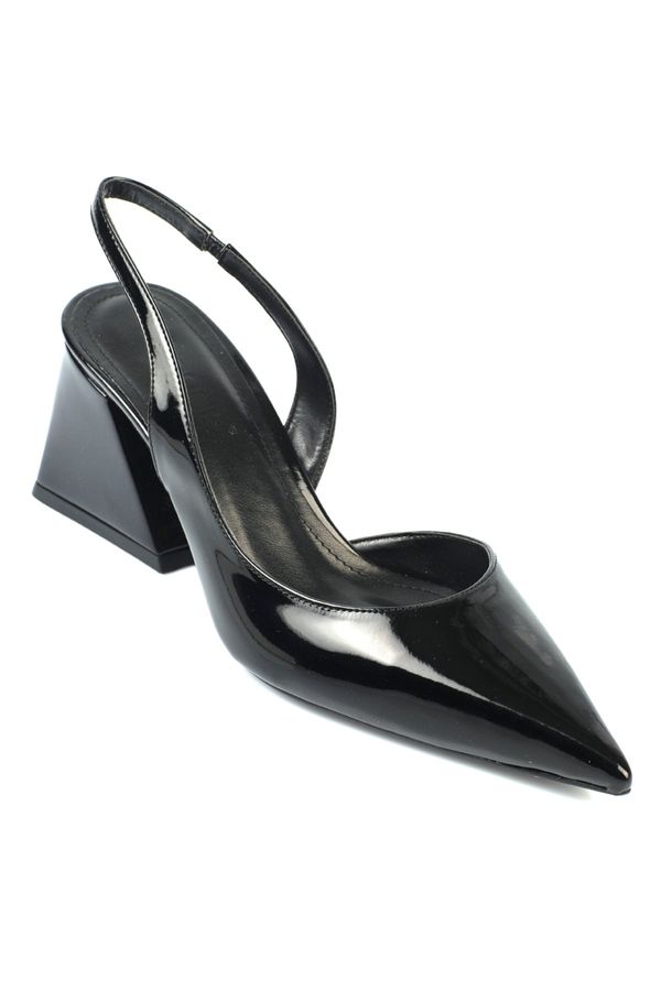 Capone Outfitters Capone Outfitters Women's Open Back Pointed Toe Mid Heel Patent Leather Shoes
