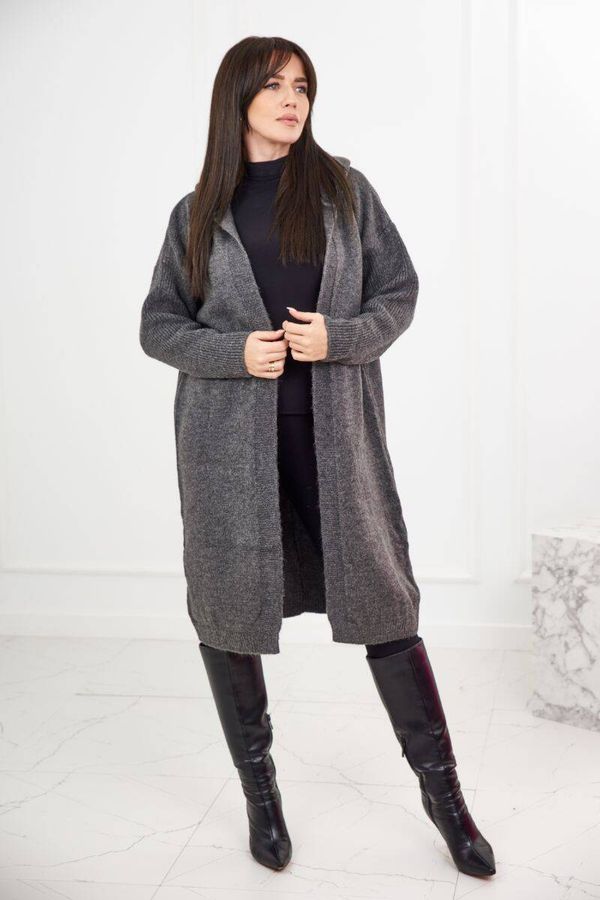 Kesi Cardigan sweater with a hood made of graphite