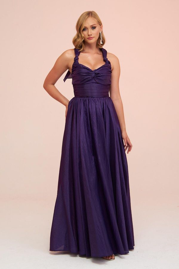 Carmen Carmen Purple Taffeta Long Evening Dress
