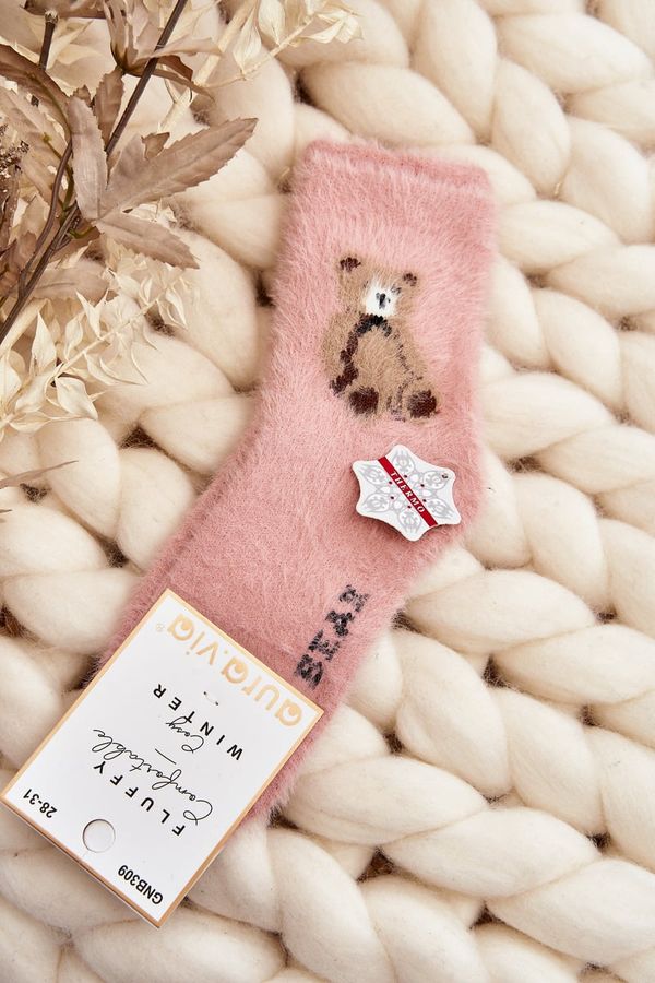 Kesi Children's fur socks with teddy bear, pink