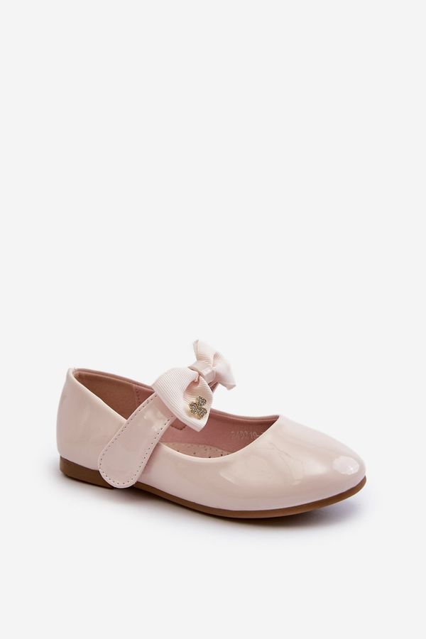 Kesi Children's patent leather ballerinas with velcro bow, pink, cat-eye